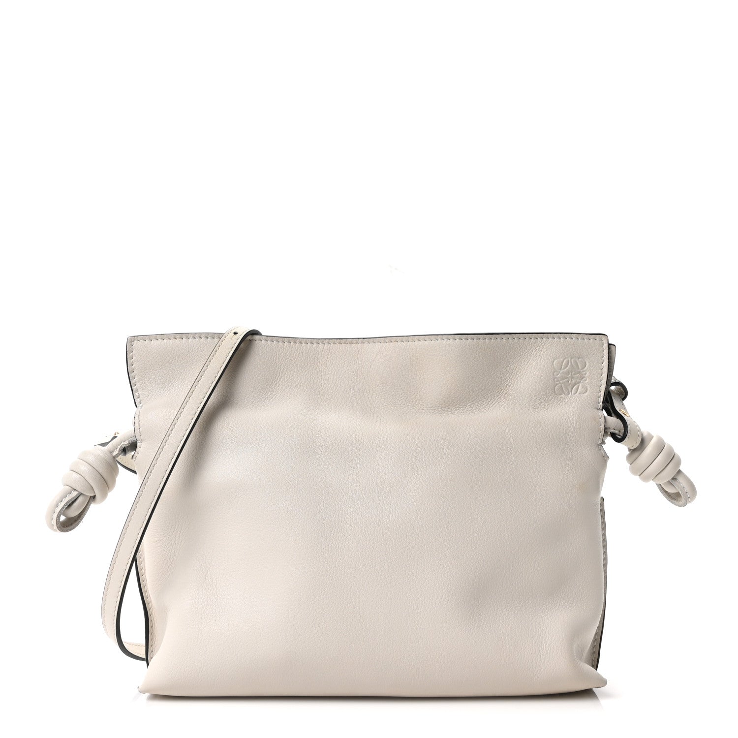 Calfskin Mini Flamenco Knot Clutch Soft White