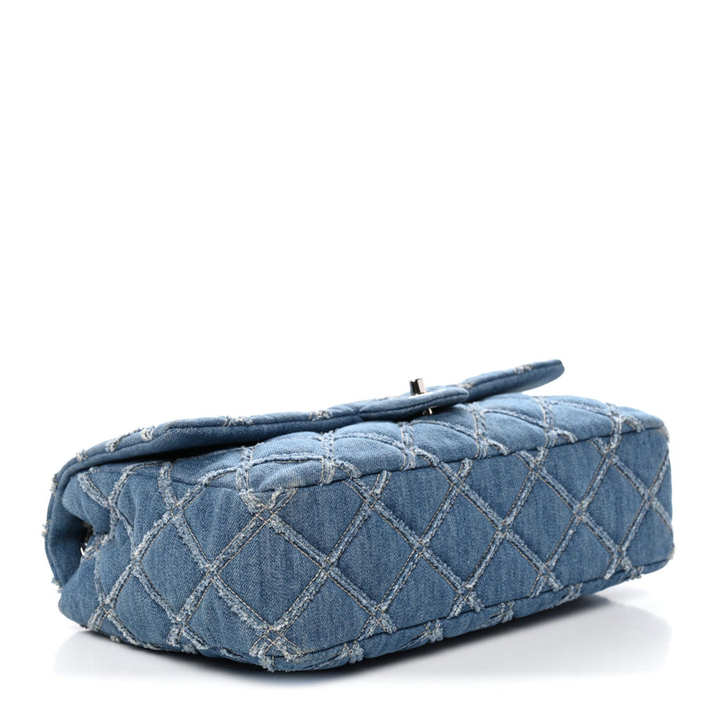 Frayed Denim Quilted Large Blue Chip Flap Blue