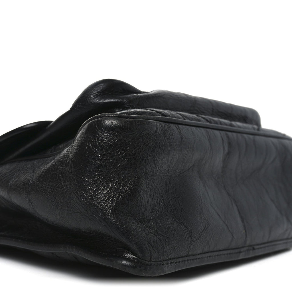 Crinkled Calfskin Matelasse Monogram Medium Niki Chain Satchel Black