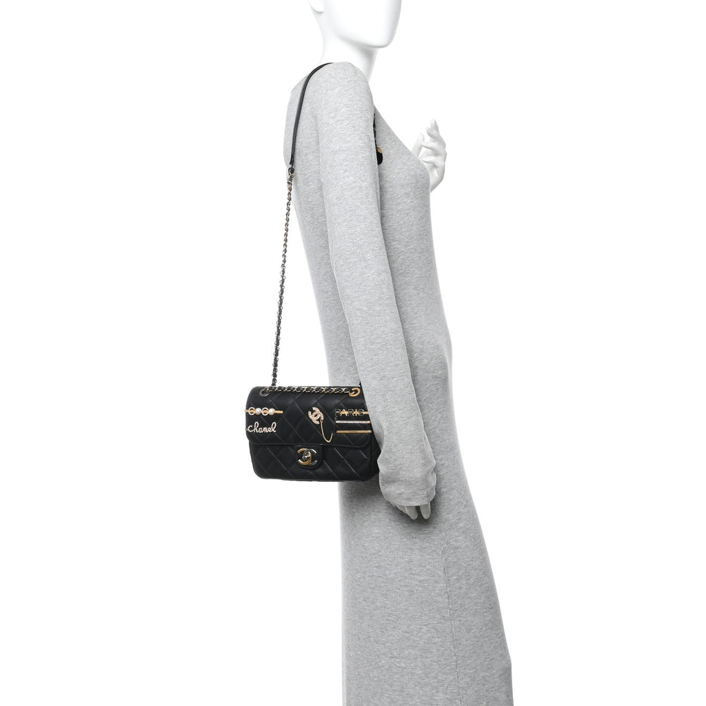 Lambskin Quilted Small Coco Clips Single Flap Black