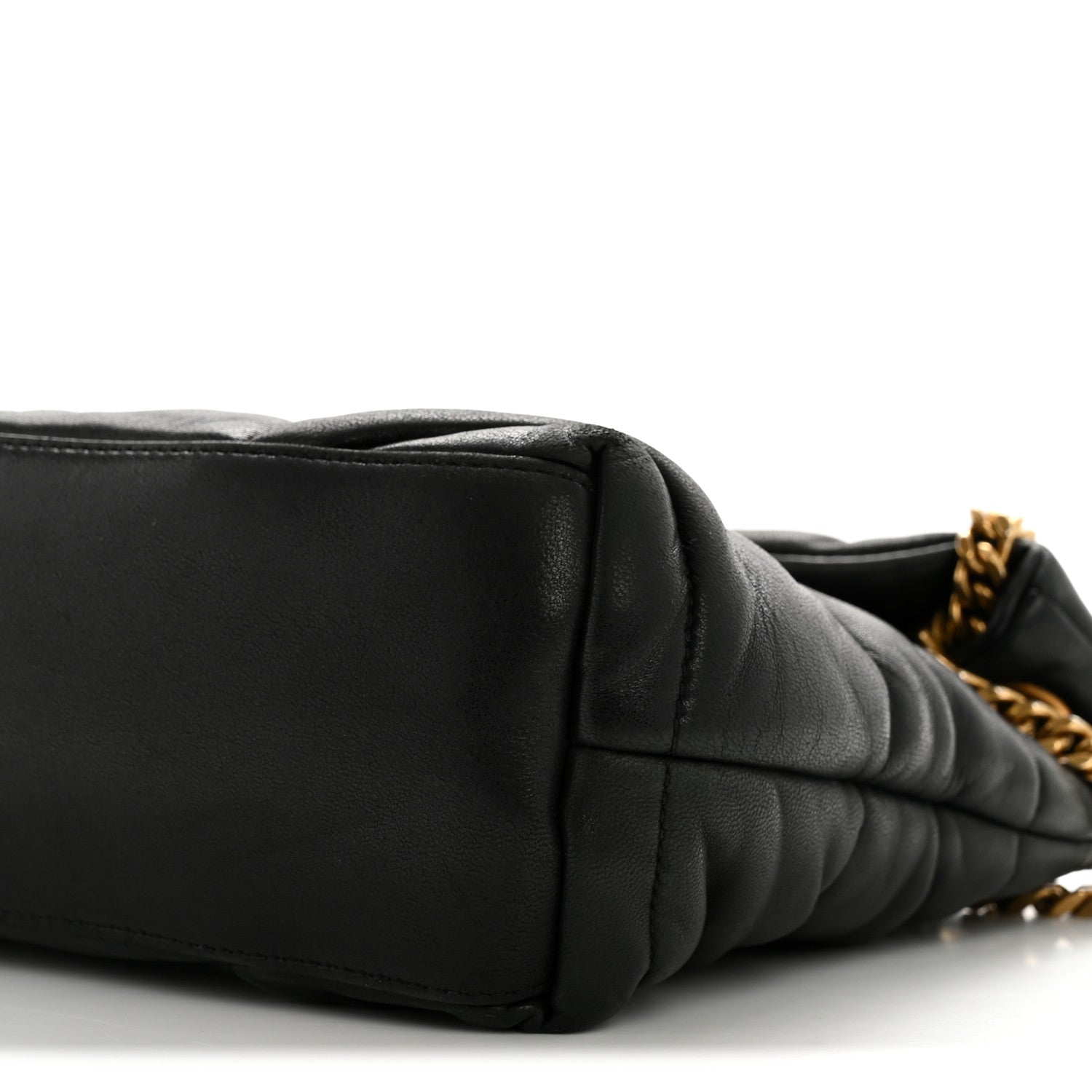 Lambskin Quilted Small Loulou Puffer Monogram Chain Satchel Black