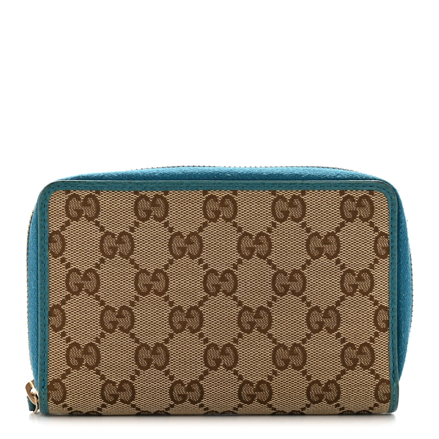 Monogram Dollar Calfskin Zip Around Compact Wallet Beige Ebony Deep Cobalt