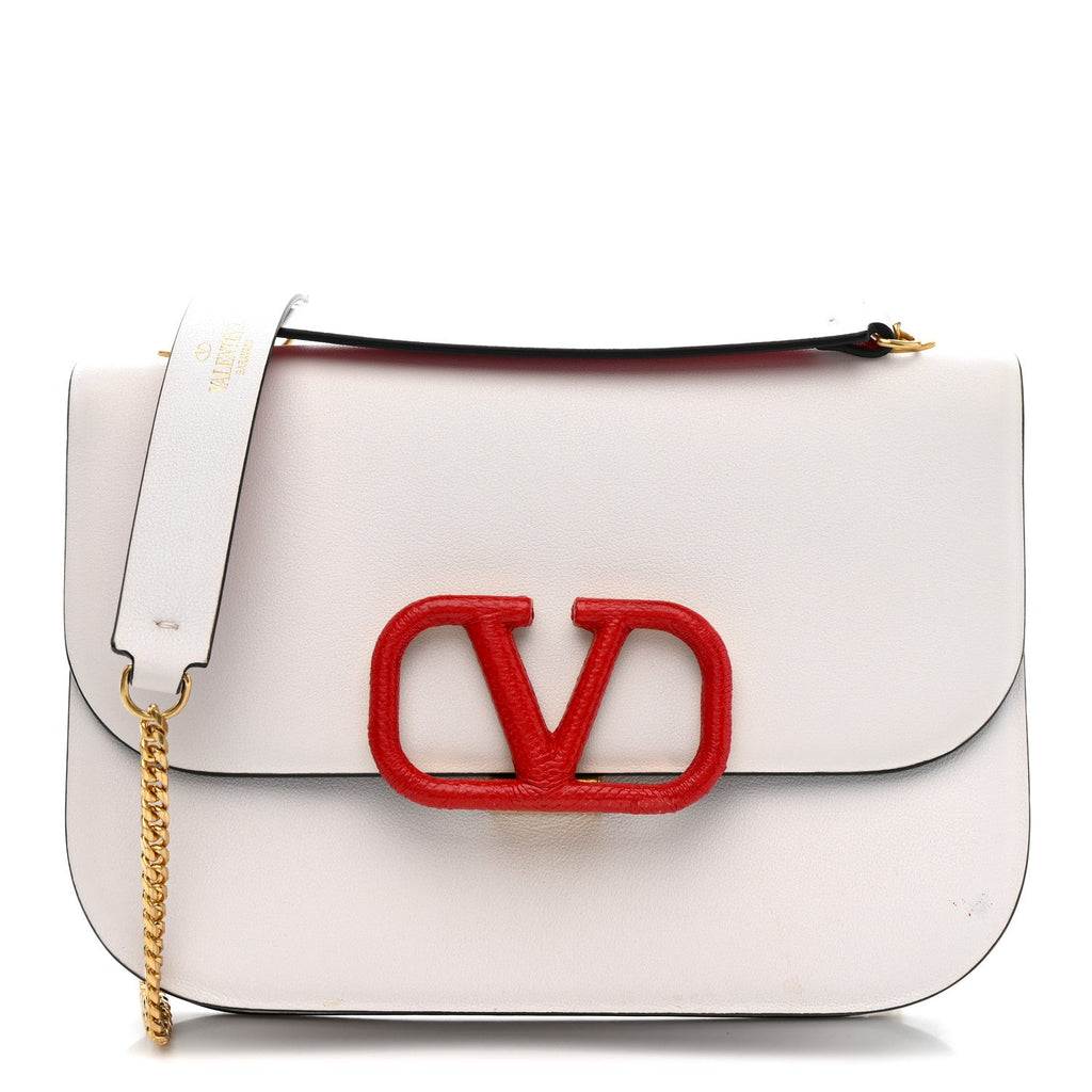 Smooth Calfskin Small VLock Shoulder Bag Bianco Ottico Rouge Pur