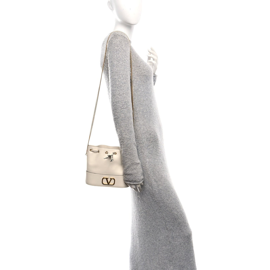 Nappa Mini VLogo Signature Chain Bucket Bag Light Ivory