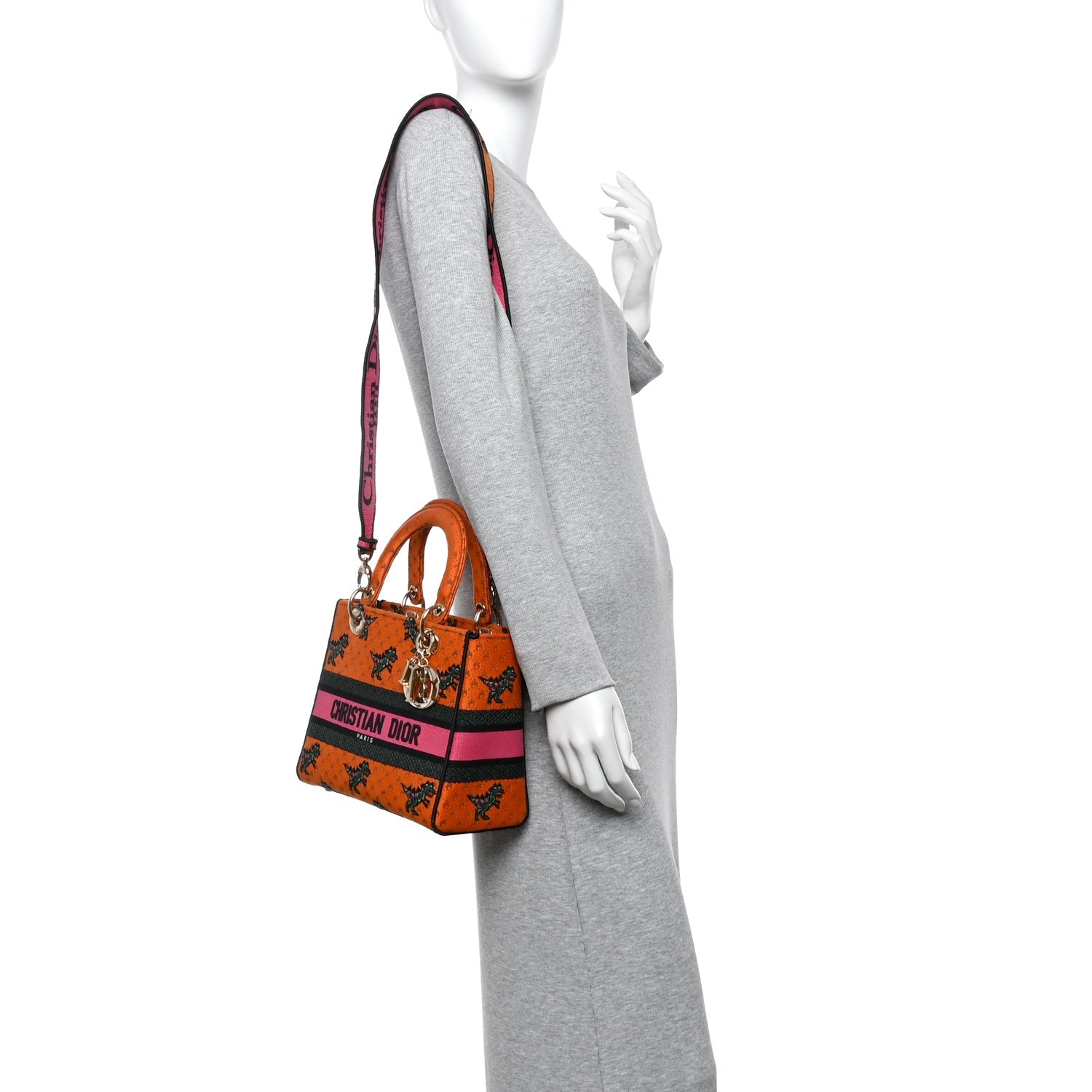 Canvas Embroidered Dino Medium Lady D-Lite Orange Multicolor