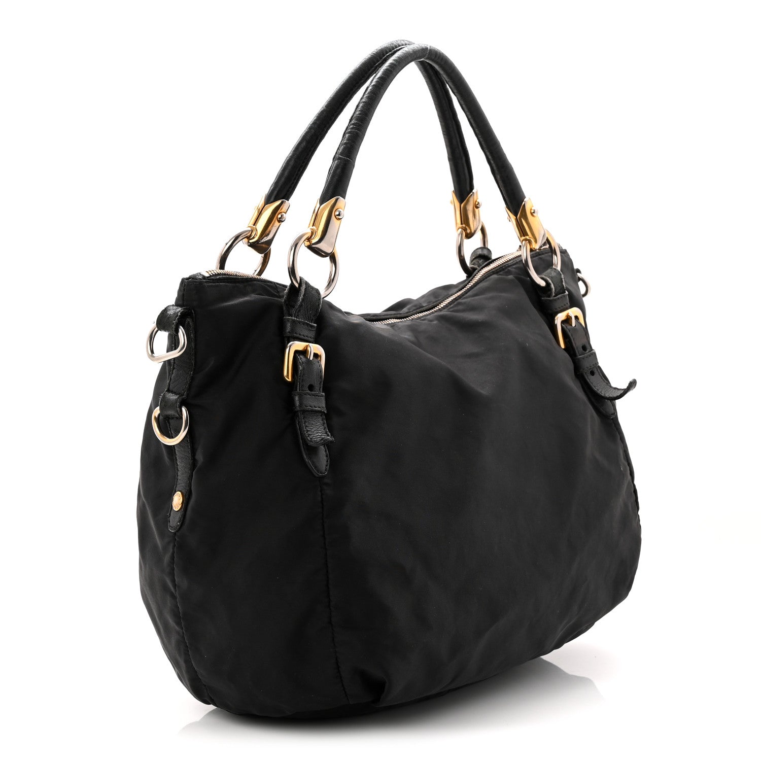 Tessuto Nylon Vitello Daino Shopping Satchel Black