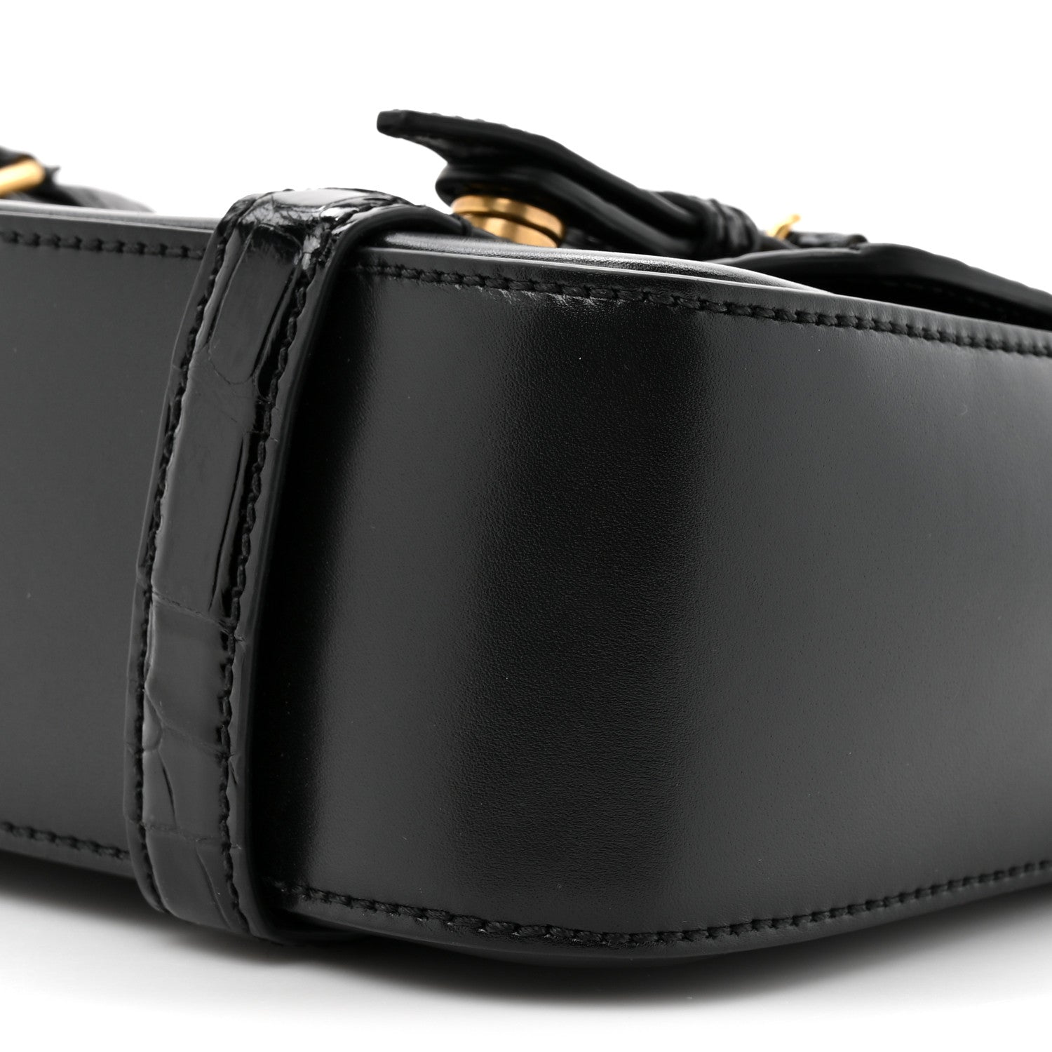 Calfskin Crocodile GG Double Buckle Medium Messenger Bag Black