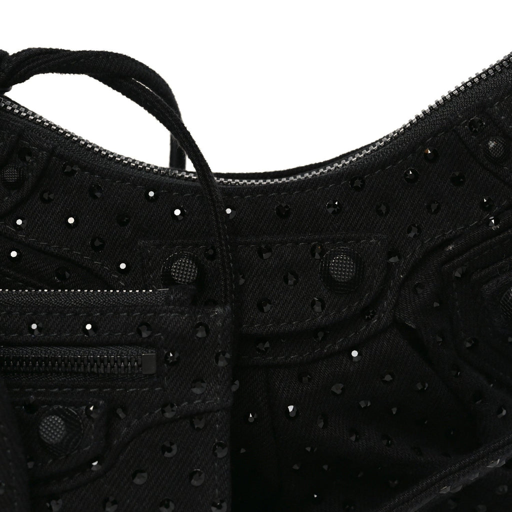 Denim Embellished Le Cagole Shoulder Bag XS Black