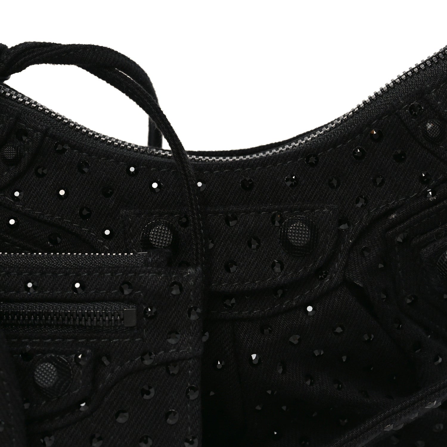 Denim Embellished Le Cagole Shoulder Bag XS Black