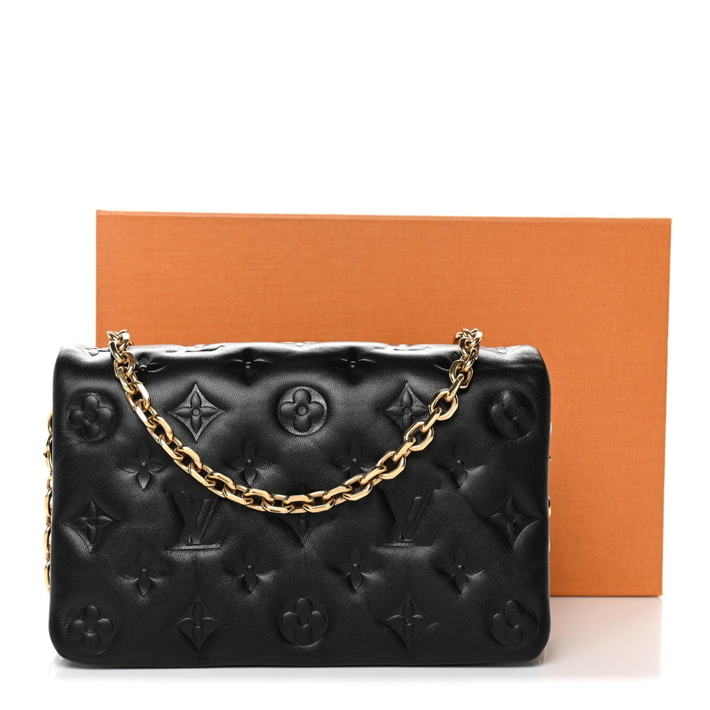 Lambskin Embossed Monogram Pochette Coussin Black