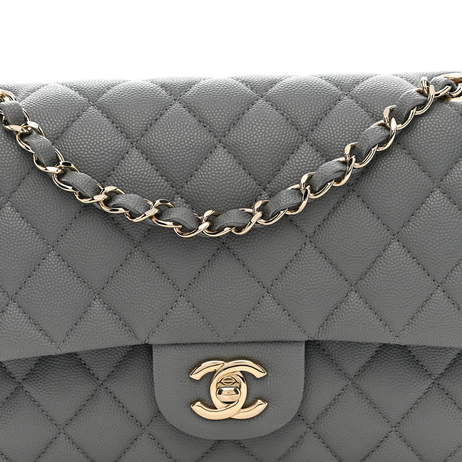 Caviar Quilted Medium Double Flap Grey