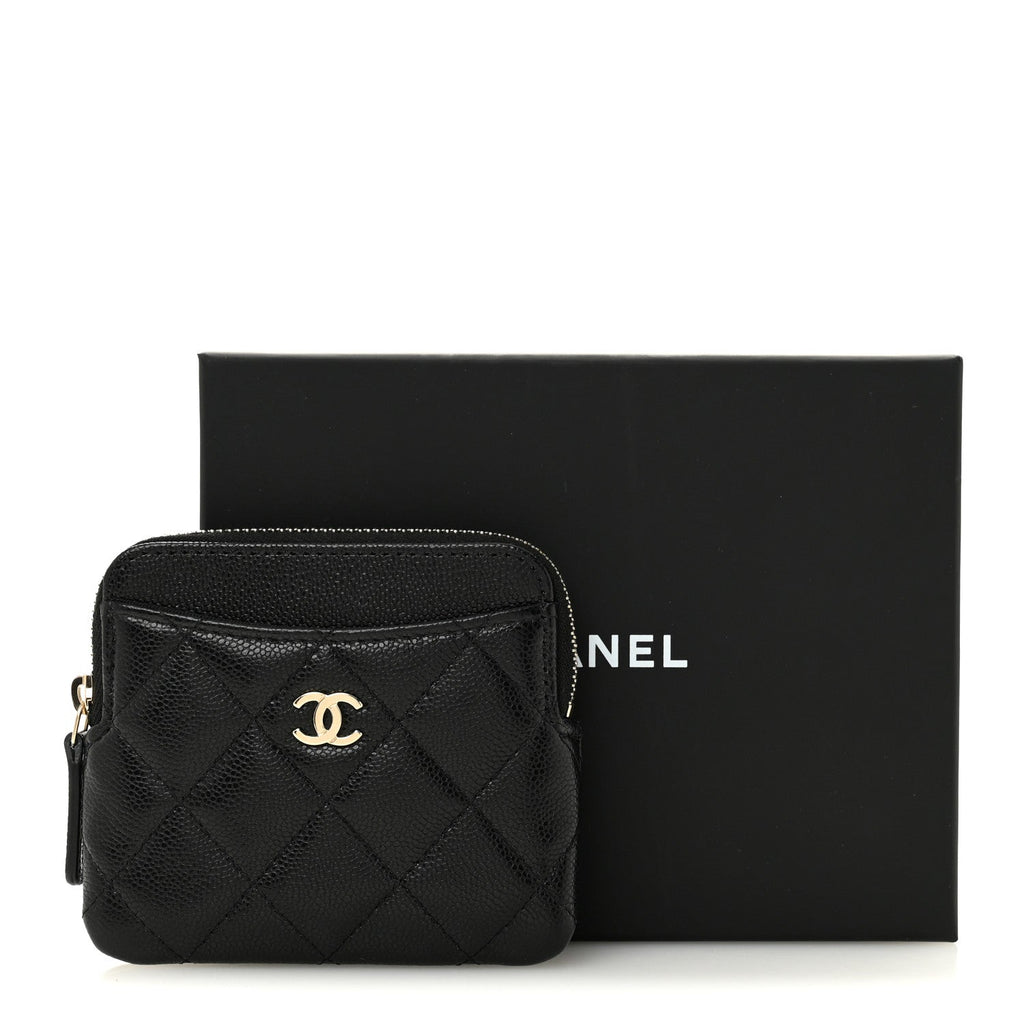 Caviar Quilted Zip  Holder Wallet Black