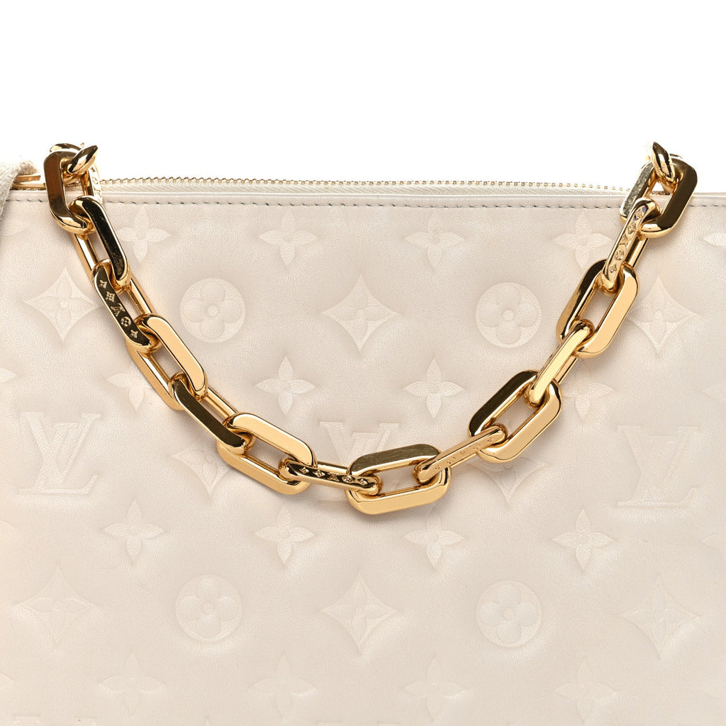 Lambskin Embossed Monogram Coussin PM Beige Cream