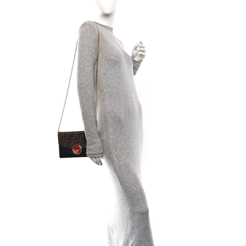 Vitello Cruise F is Fendi Bi-Color FF 1974 Embossed Medium Envelope Wallet On Chain Black Maya
