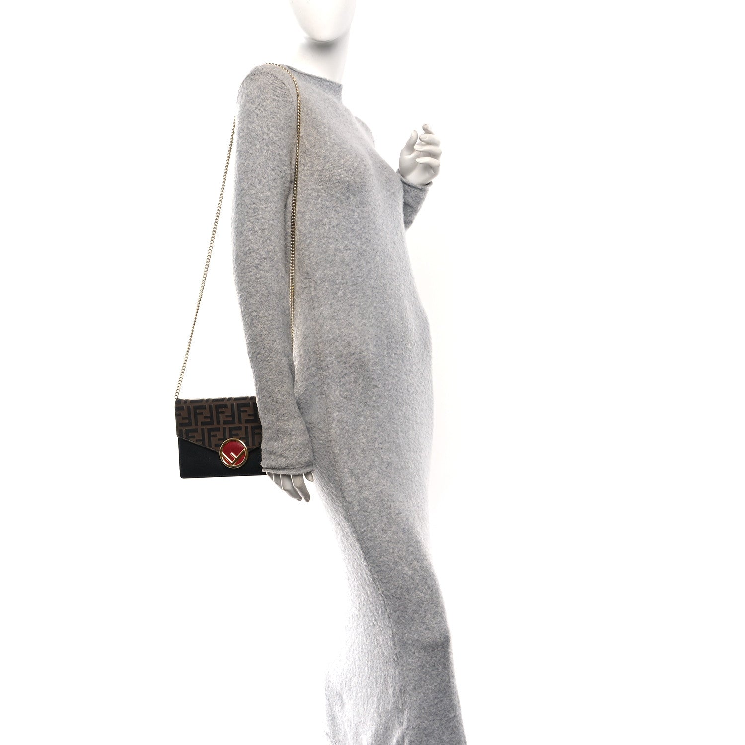 Vitello Cruise F is Fendi Bi-Color FF 1974 Embossed Medium Envelope Wallet On Chain Black Maya