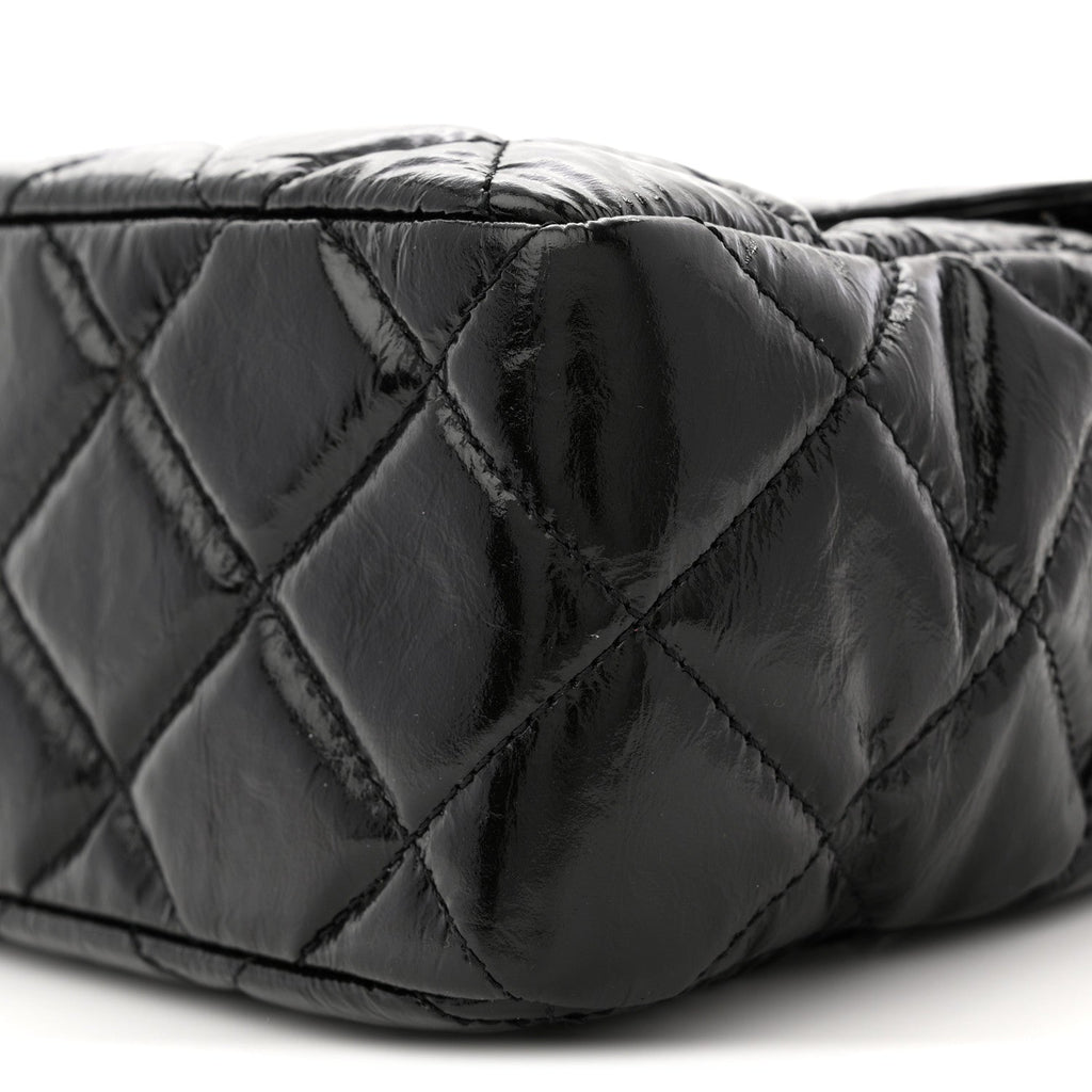 Shiny Crumpled Calfskin Quilted Large Wavy CC Hobo Black