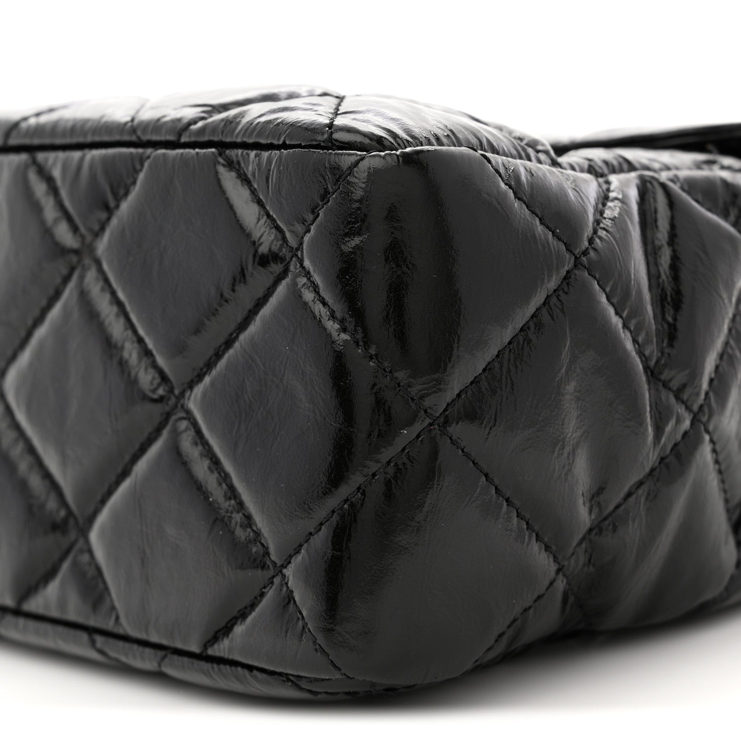 Shiny Crumpled Calfskin Quilted Large Wavy CC Hobo Black