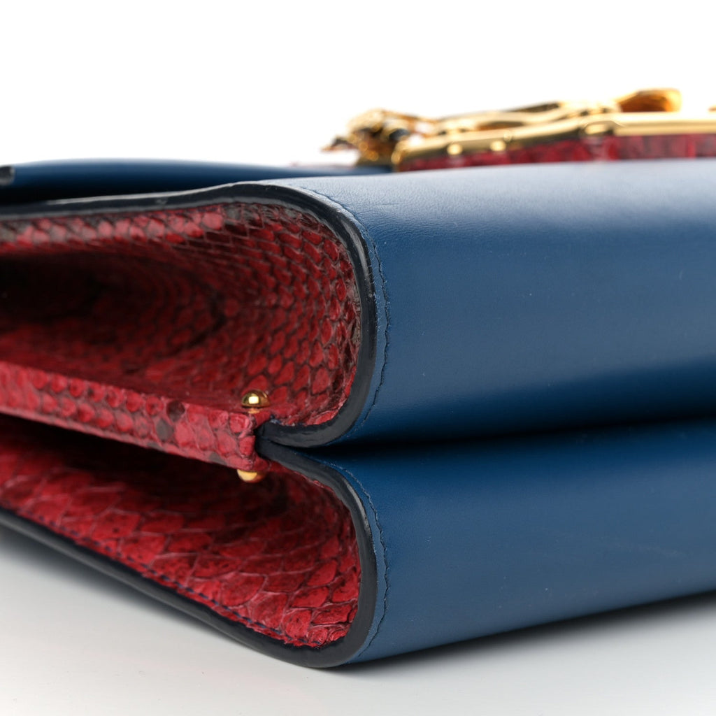 Calfskin Snakeskin Lucia Shoulder Bag Blue Red