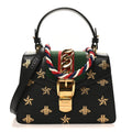 Textured Calfskin Bee Star Print Mini Sylvie Top Handle Bag Black