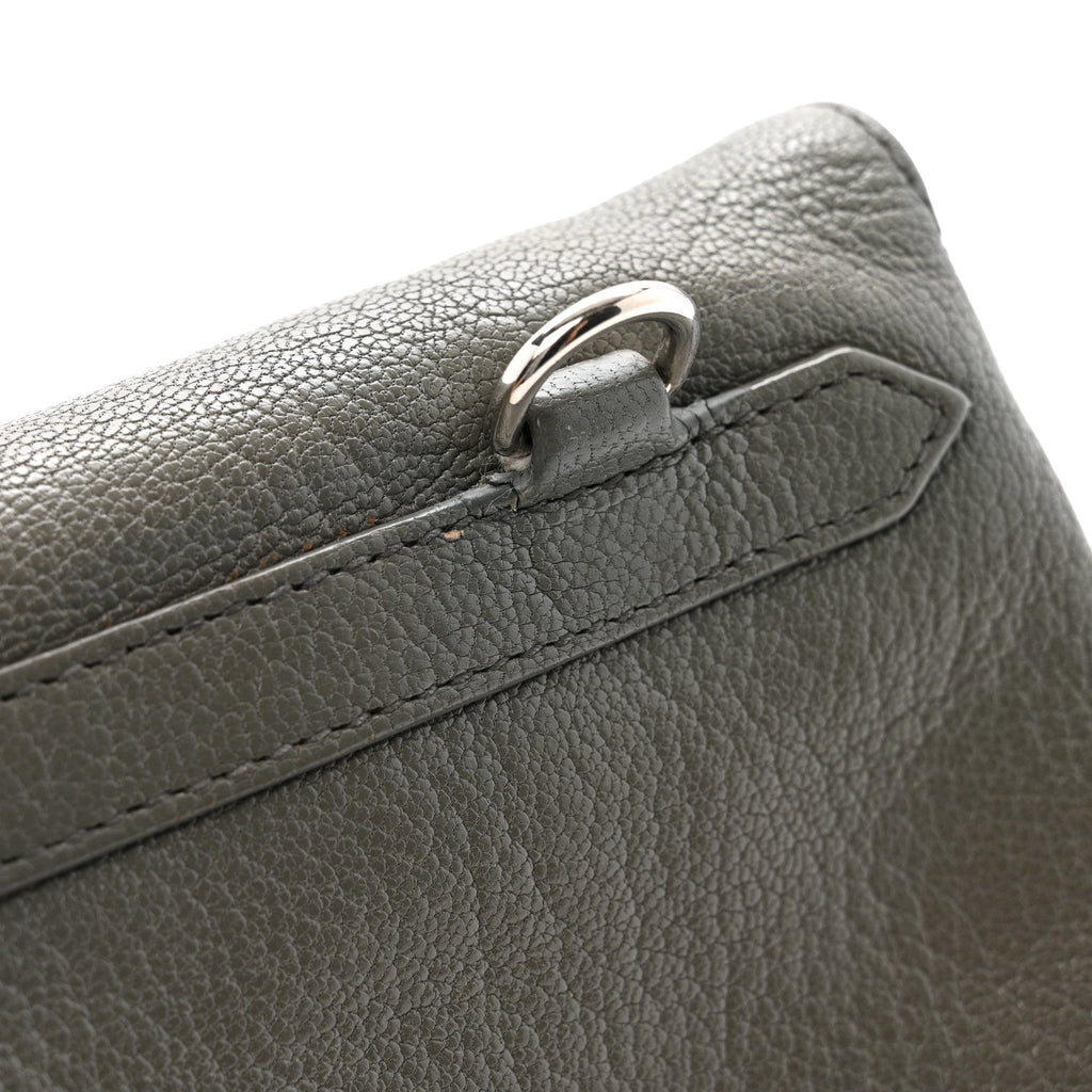 Chevre Silver Metallic Edge Hardware Envelope Clutch Gris Acier