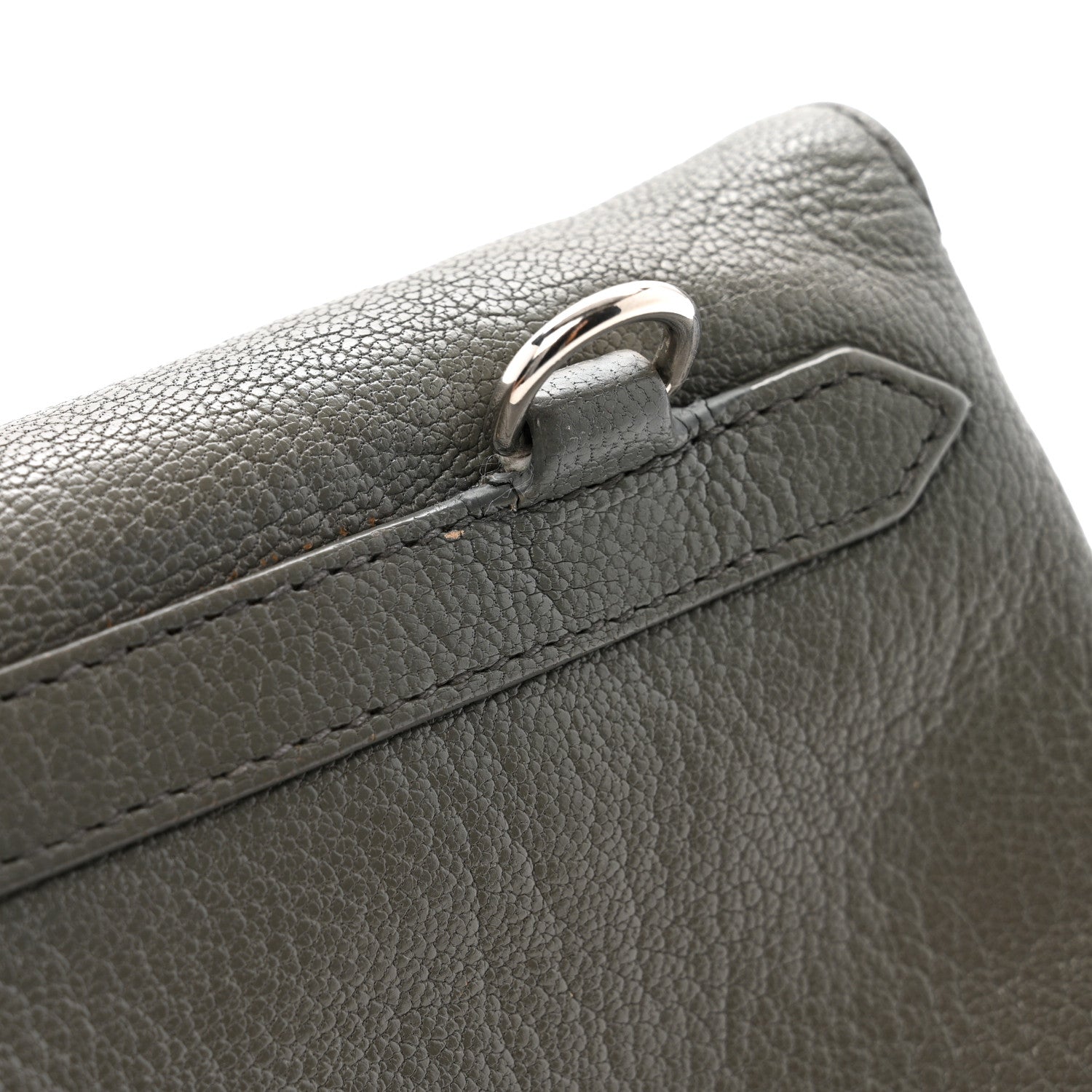Chevre Silver Metallic Edge Hardware Envelope Clutch Gris Acier