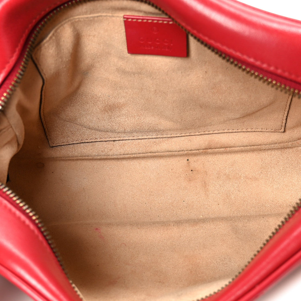 Calfskin Matelasse Small GG Marmont Chain Shoulder Bag Hibiscus Red