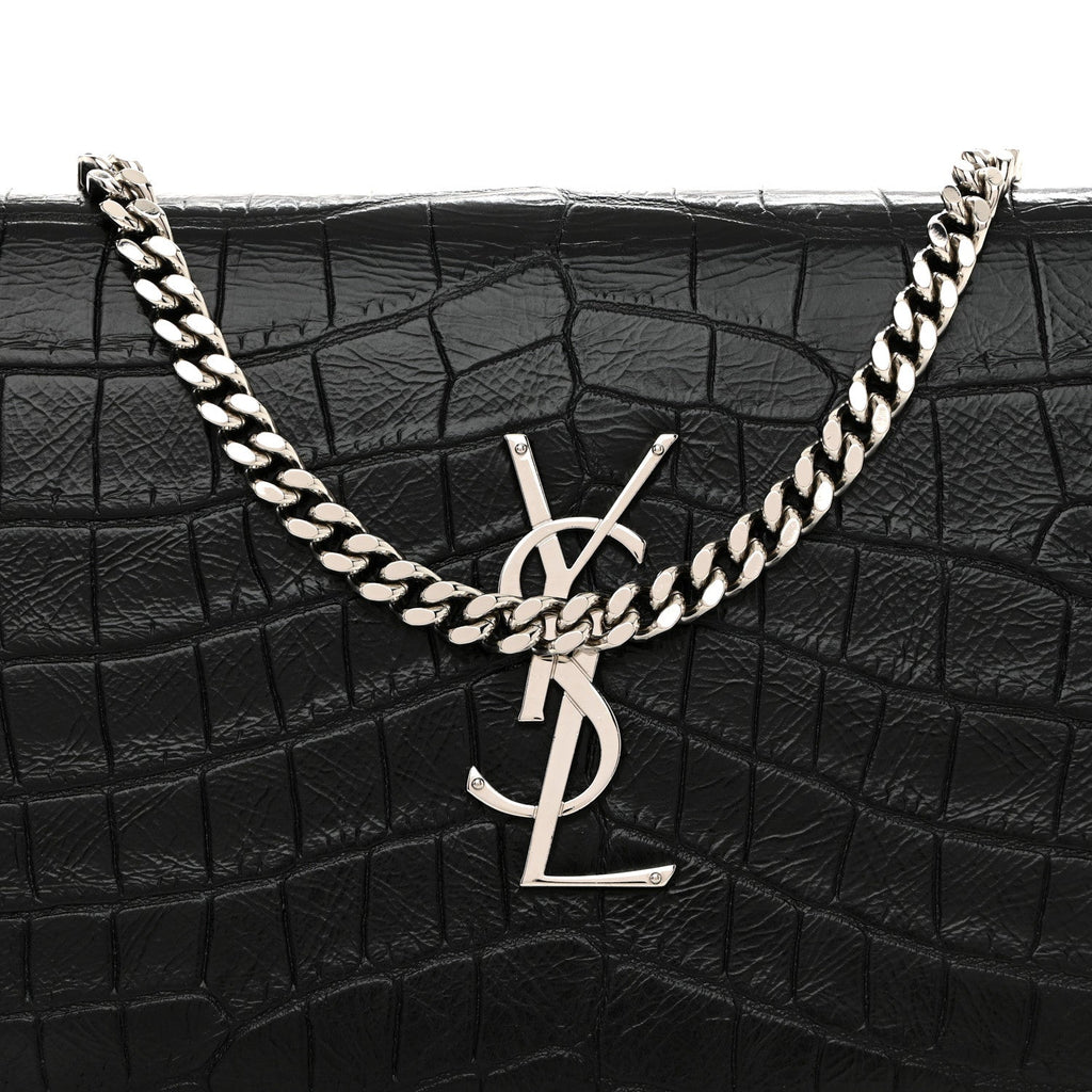 Calfskin Crocodile Embossed Cassandre Wallet On Chain WOC Black