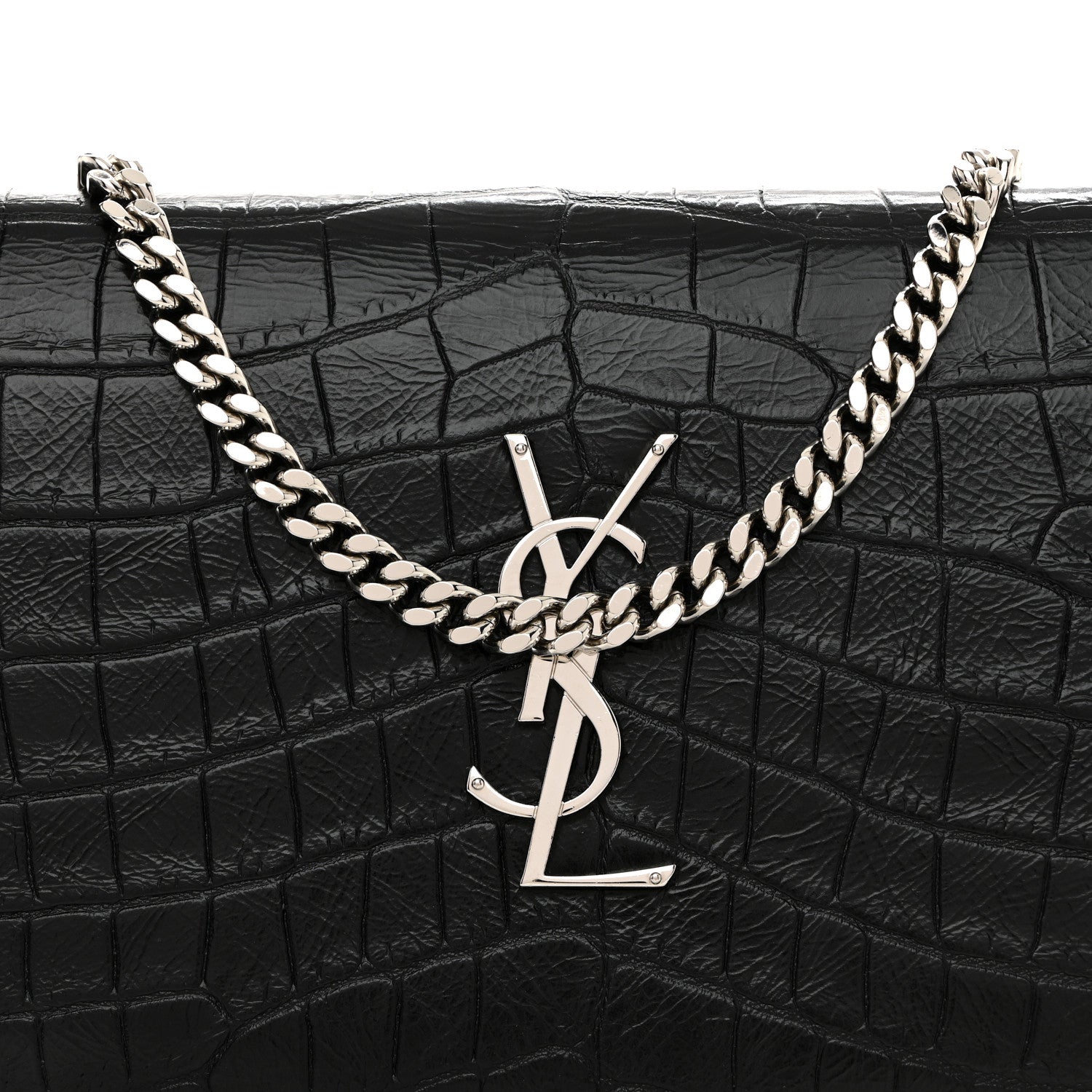 Calfskin Crocodile Embossed Cassandre Wallet On Chain WOC Black