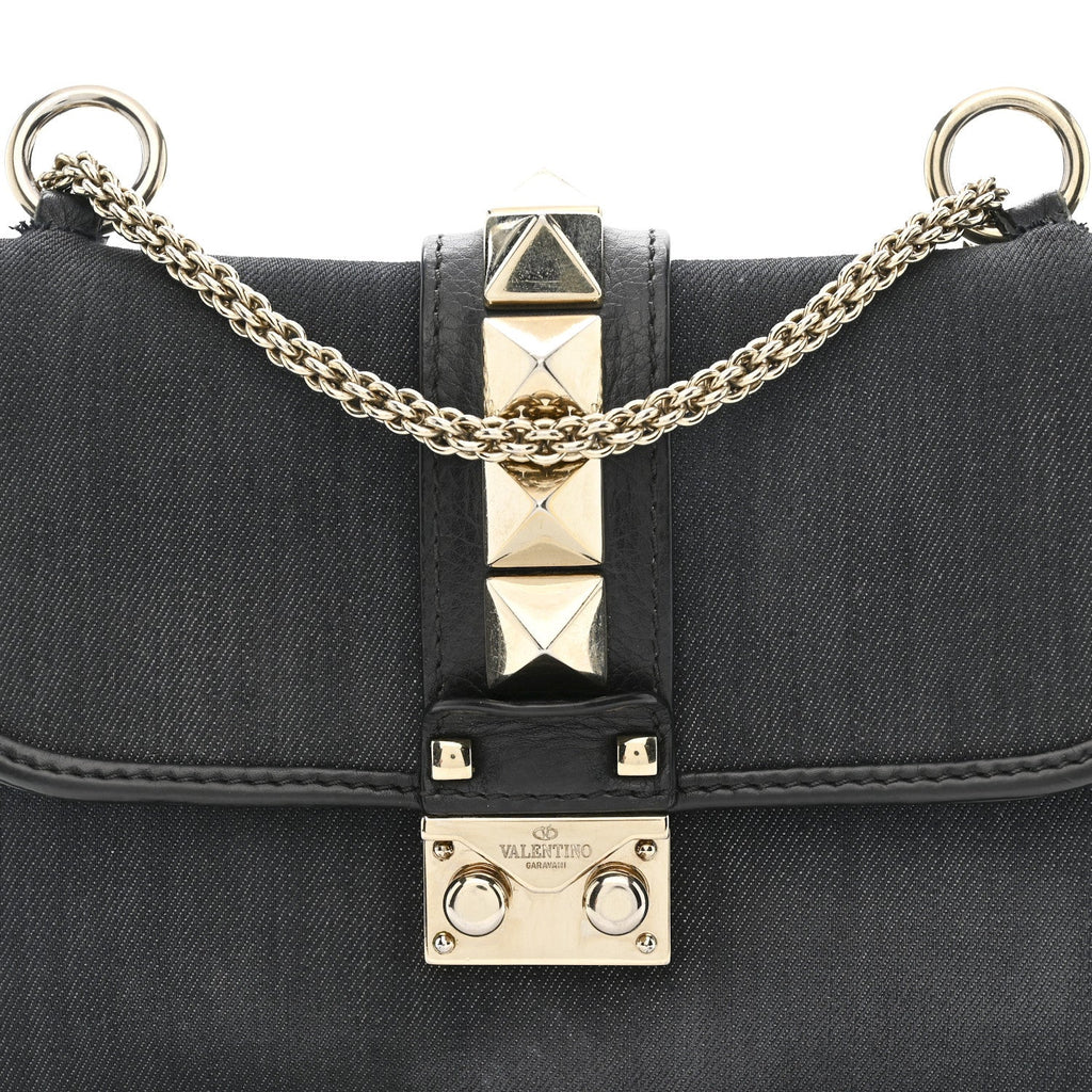 Denim Small Glam Lock Rockstud Flap Deep Denim