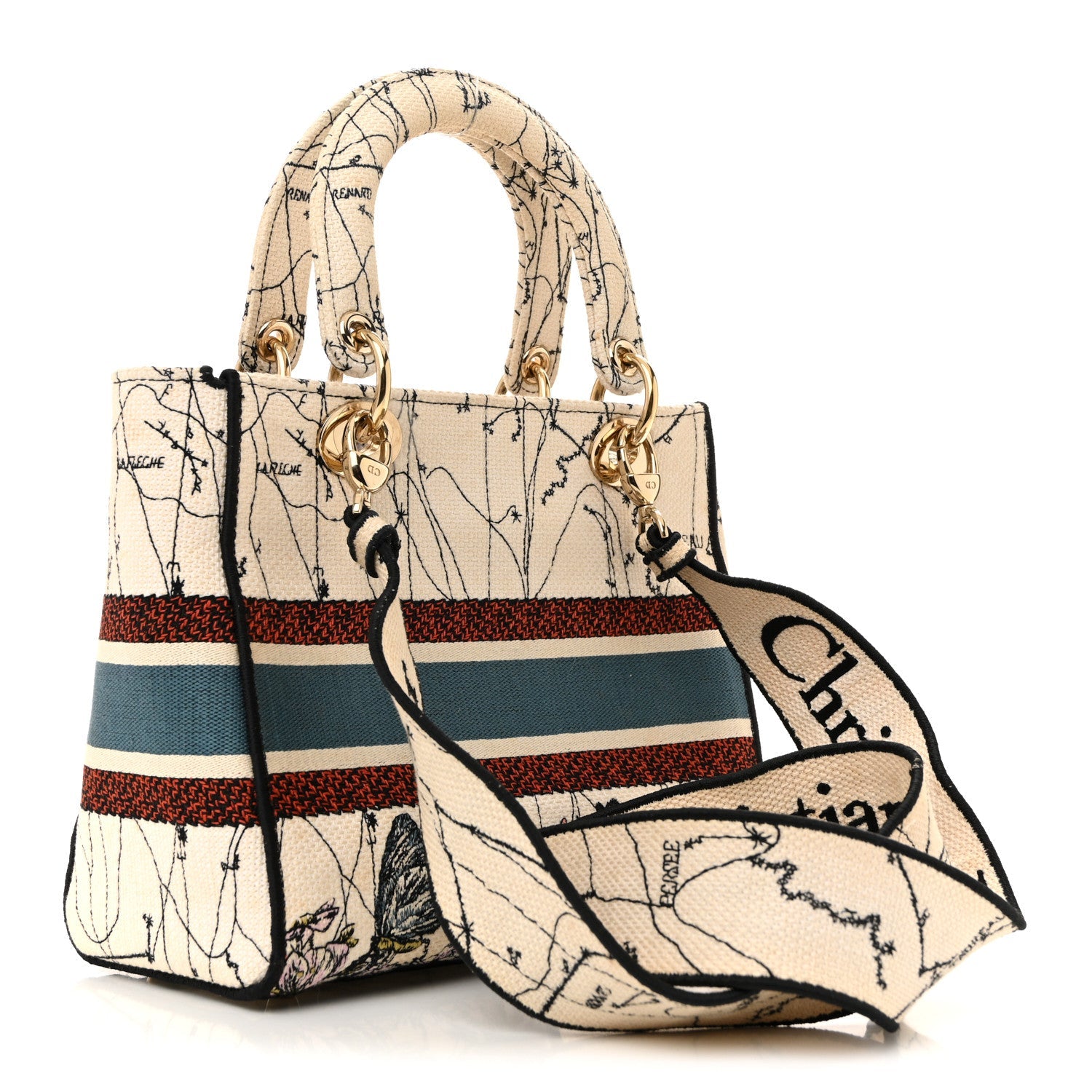 Canvas Constellation Embroidered Medium Lady D-Lite Latte Multicolor