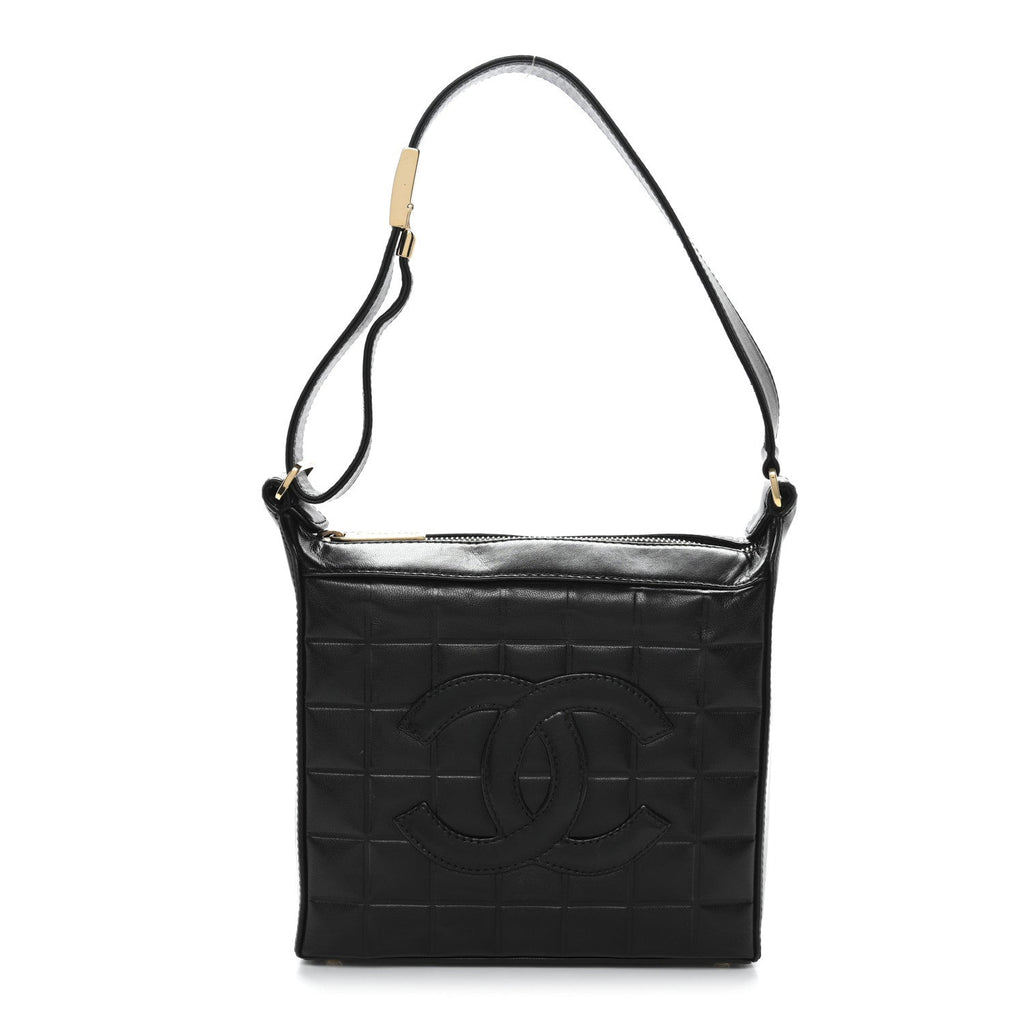 Lambskin Quilted Small Chocolate Bar Shoulder Bag Black