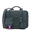 Iridescent Caviar Quilted Small CC Filigree Vanity Case Dark Turquoise