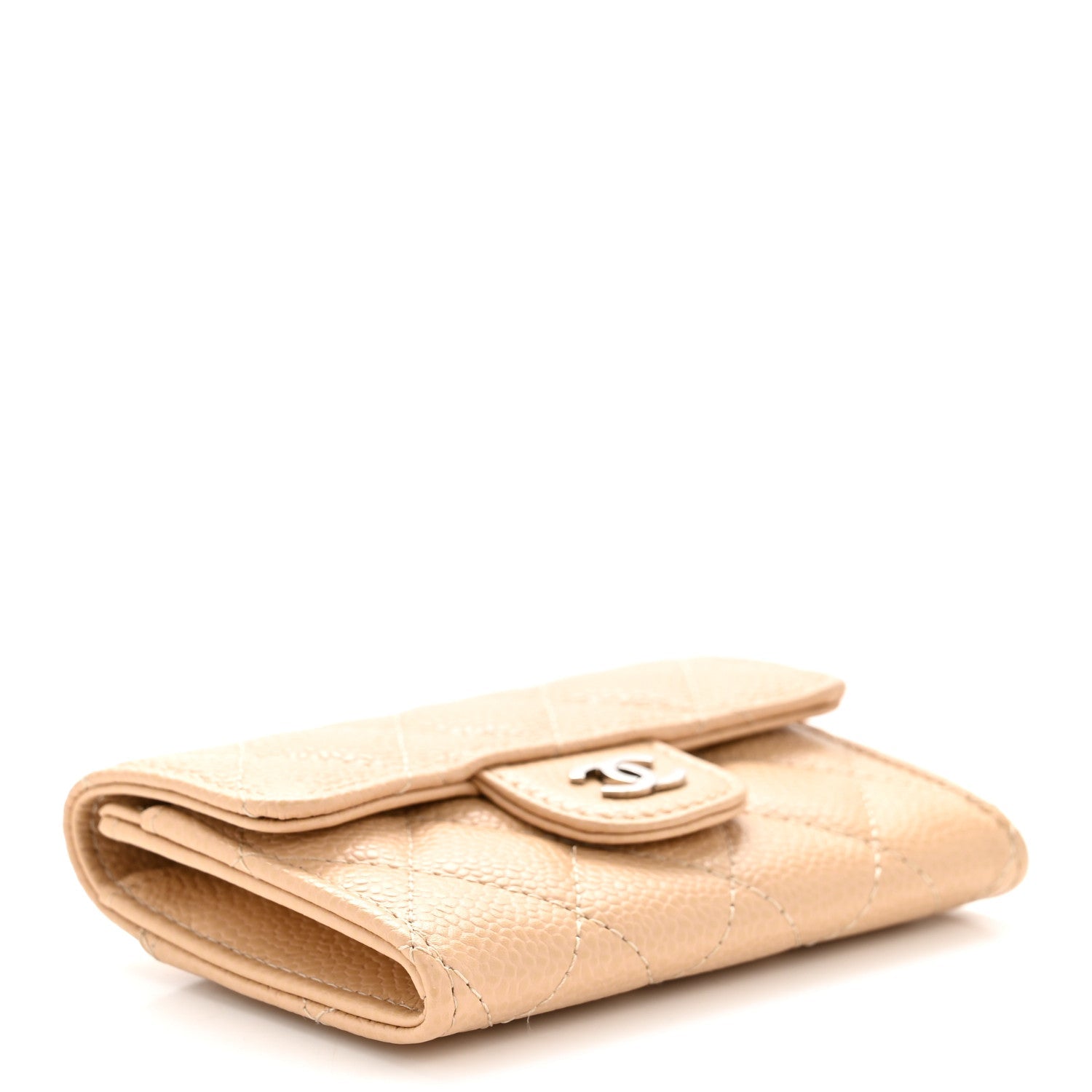 Caviar Quilted Flap  Holder Wallet Beige