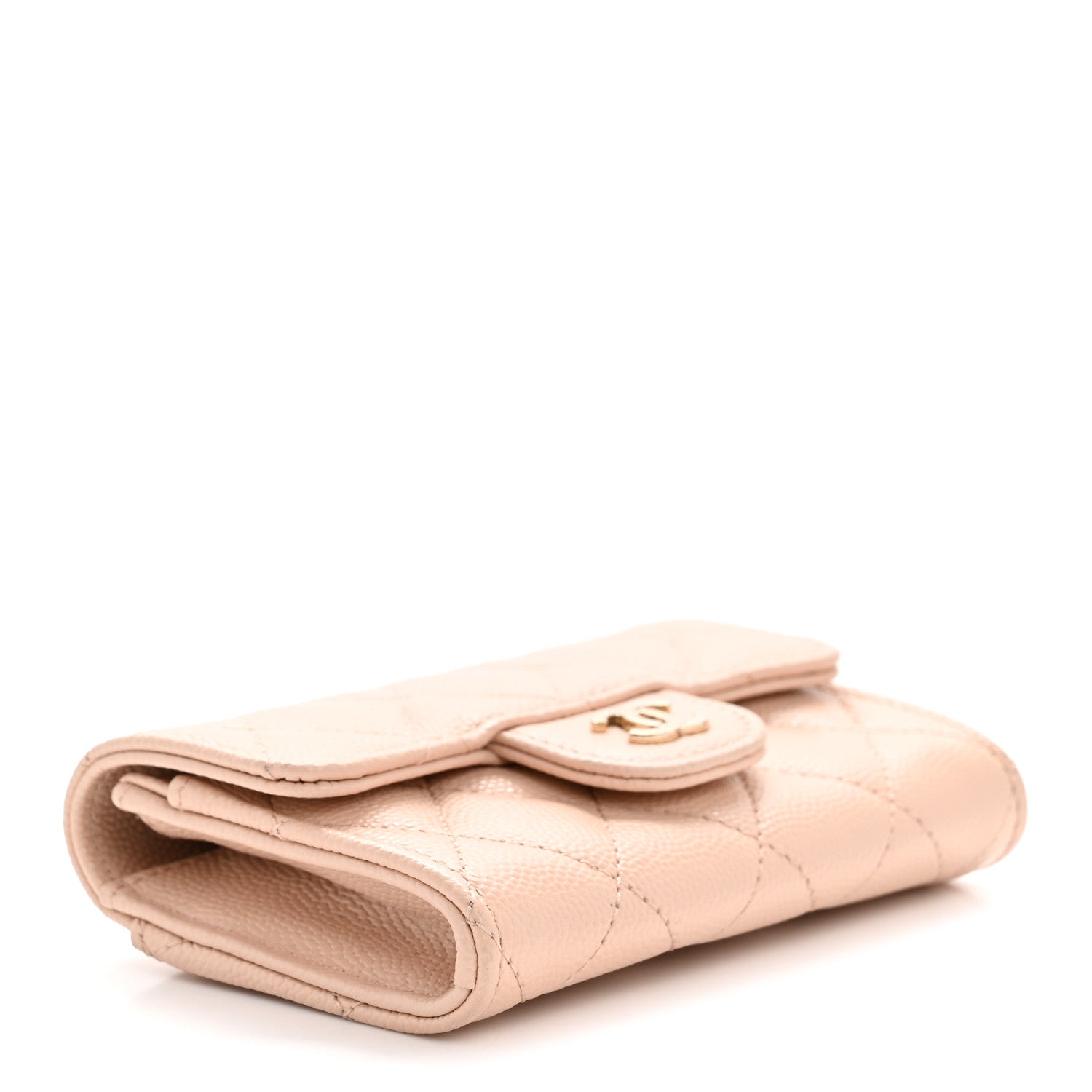 Caviar Quilted Flap  Holder Wallet Light Beige