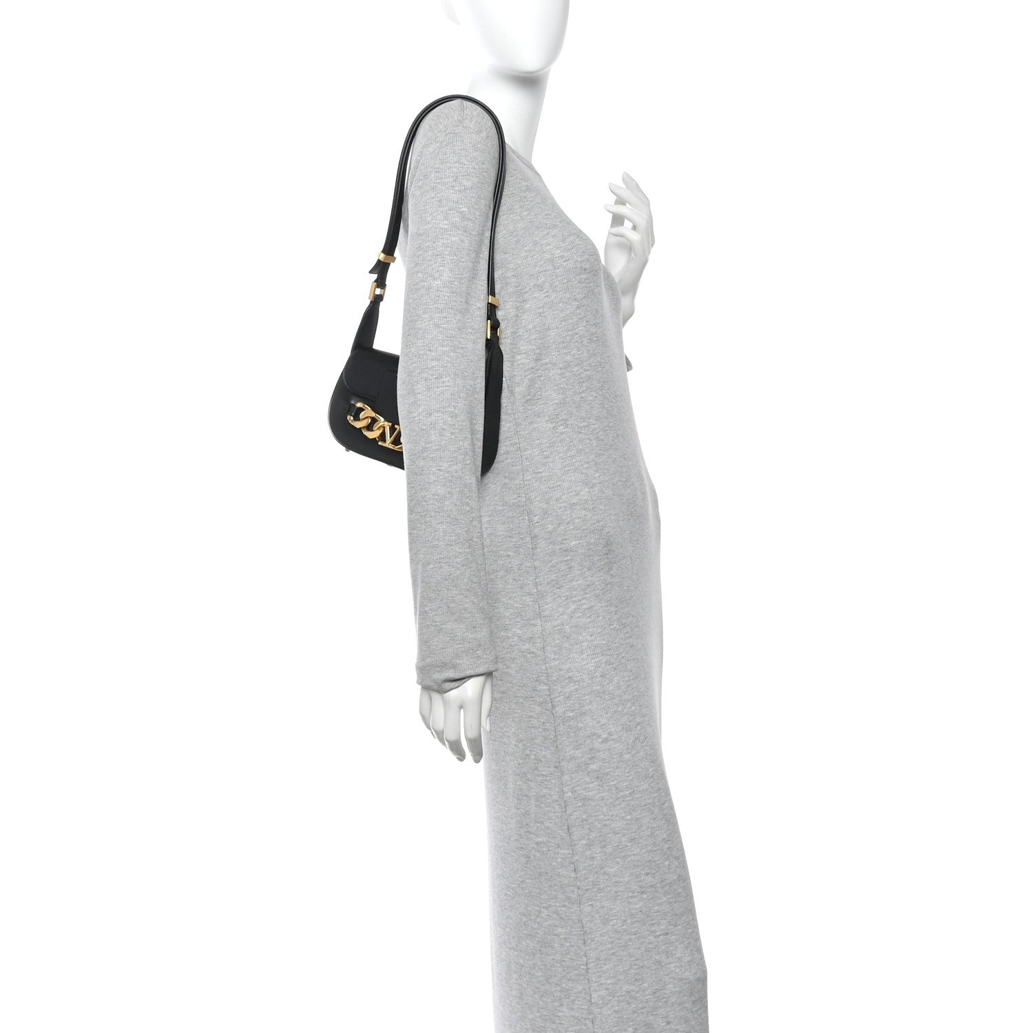 Calfskin Small Vlogo Chain Shoulder Bag Black