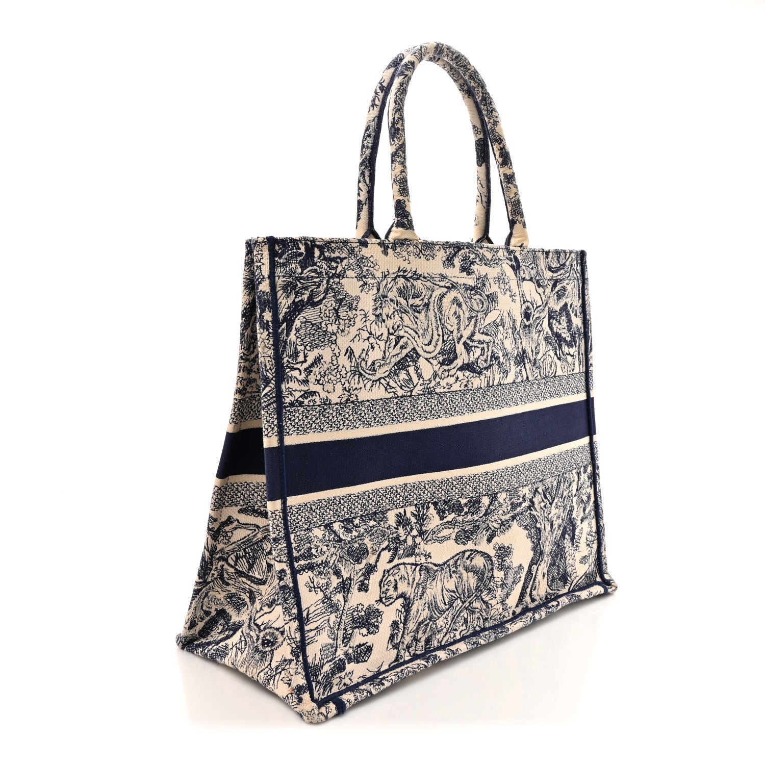 Canvas Embroidered Large Dioriviera Toile De Jouy Book Tote Blue
