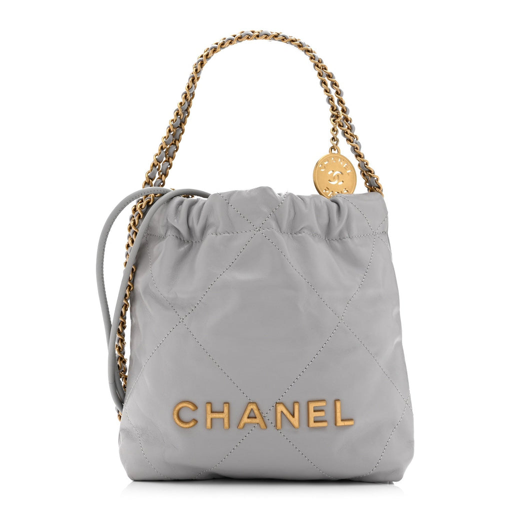 Shiny Calfskin Quilted Mini Chanel 22 Grey