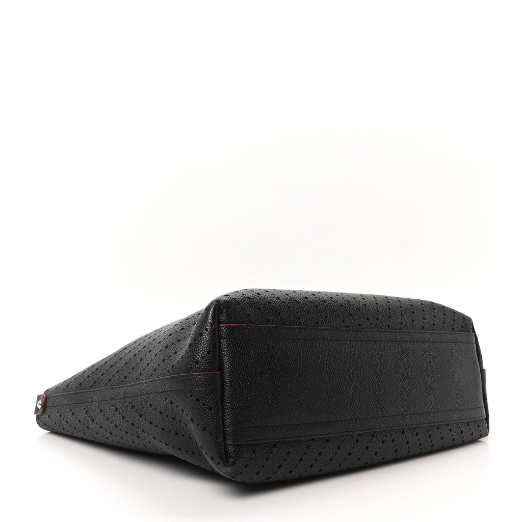 Perforated Grained Calfskin Large Shopping Tote Black