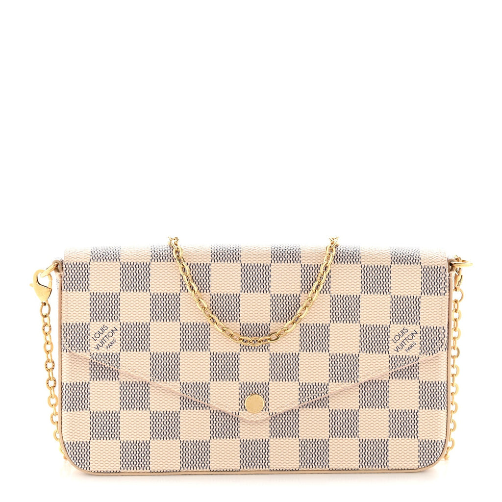 Damier Azur Pochette Felicie Chain Wallet Rose Ballerine