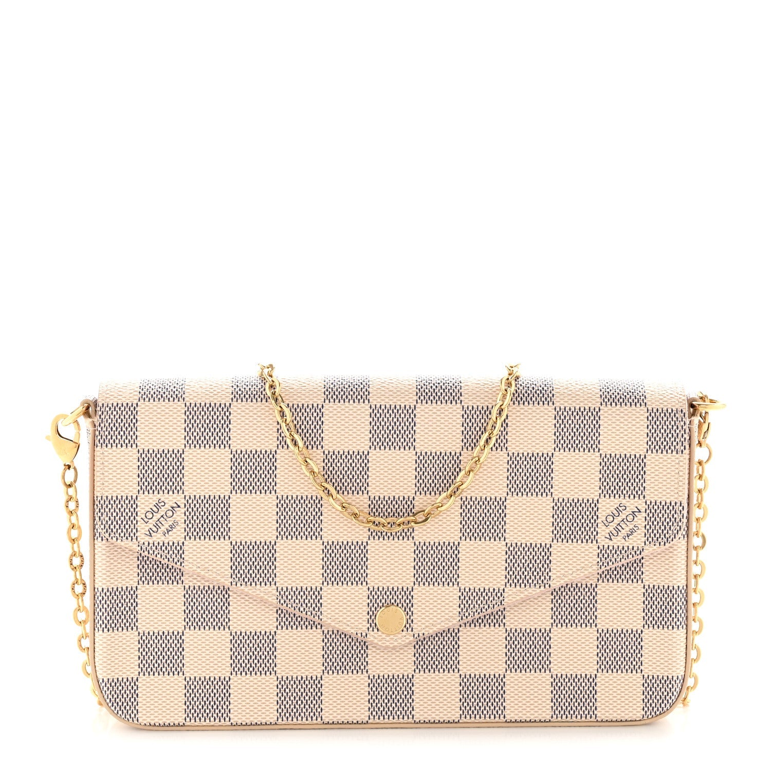 Damier Azur Pochette Felicie Chain Wallet Rose Ballerine