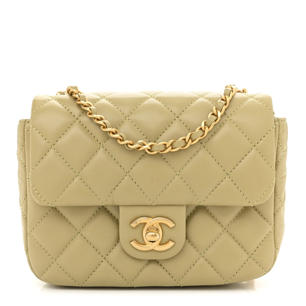Lambskin Enamel Quilted Mini Coco Hearts Square Flap Light Green