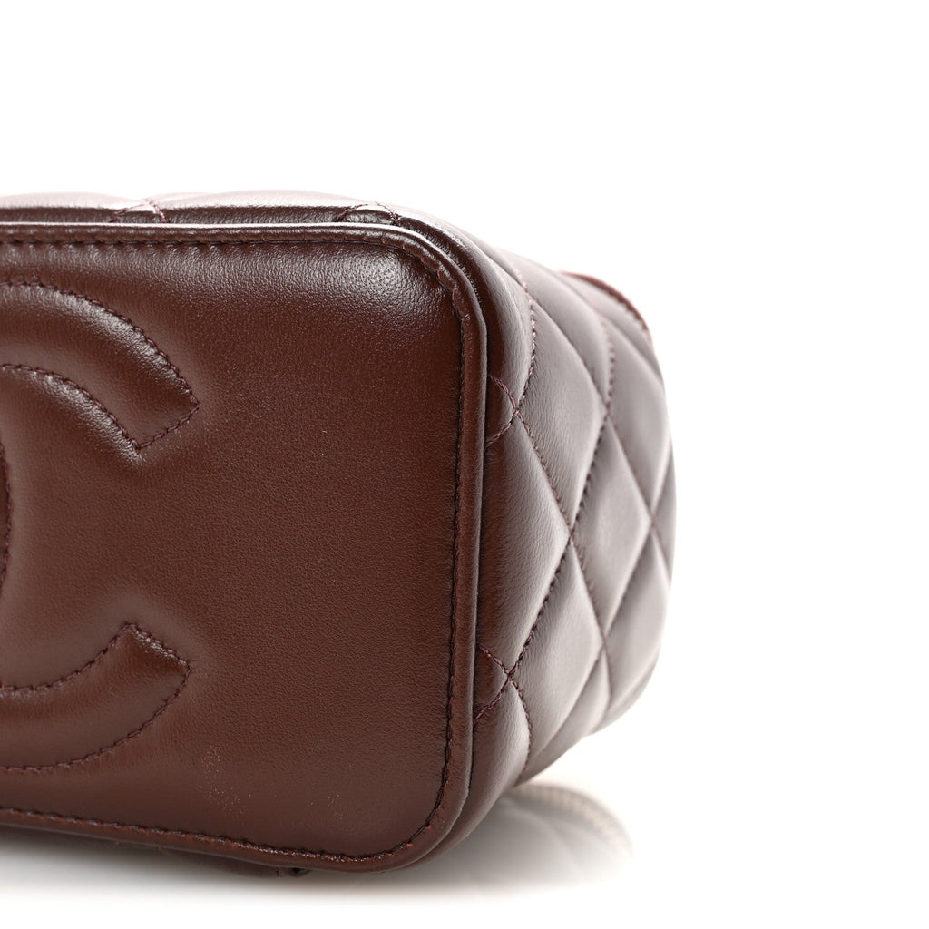 Lambskin Quilted Small Top Handle Vanity Case With Chain Dark Brown