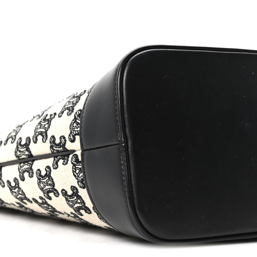 Canvas Calfskin Triomphe Embroidered Small Bucket Bag