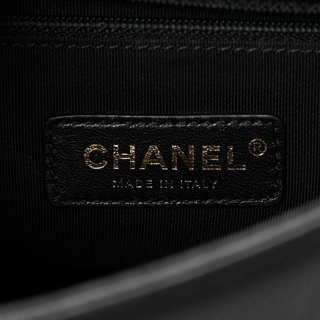 Grained Calfskin Quilted Small Label Click Flap Bag Black