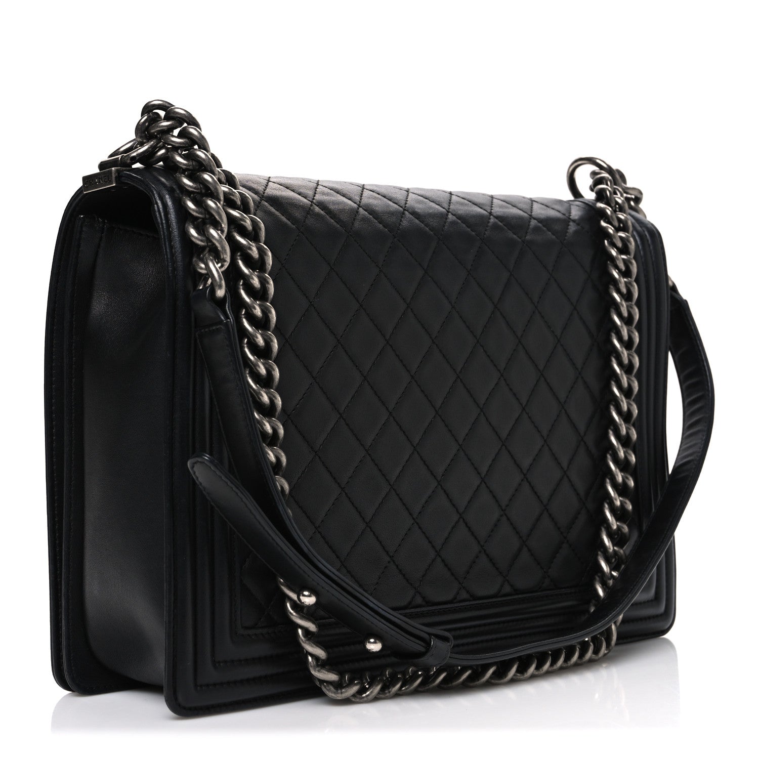 Lambskin Quilted Large Boy Flap Black