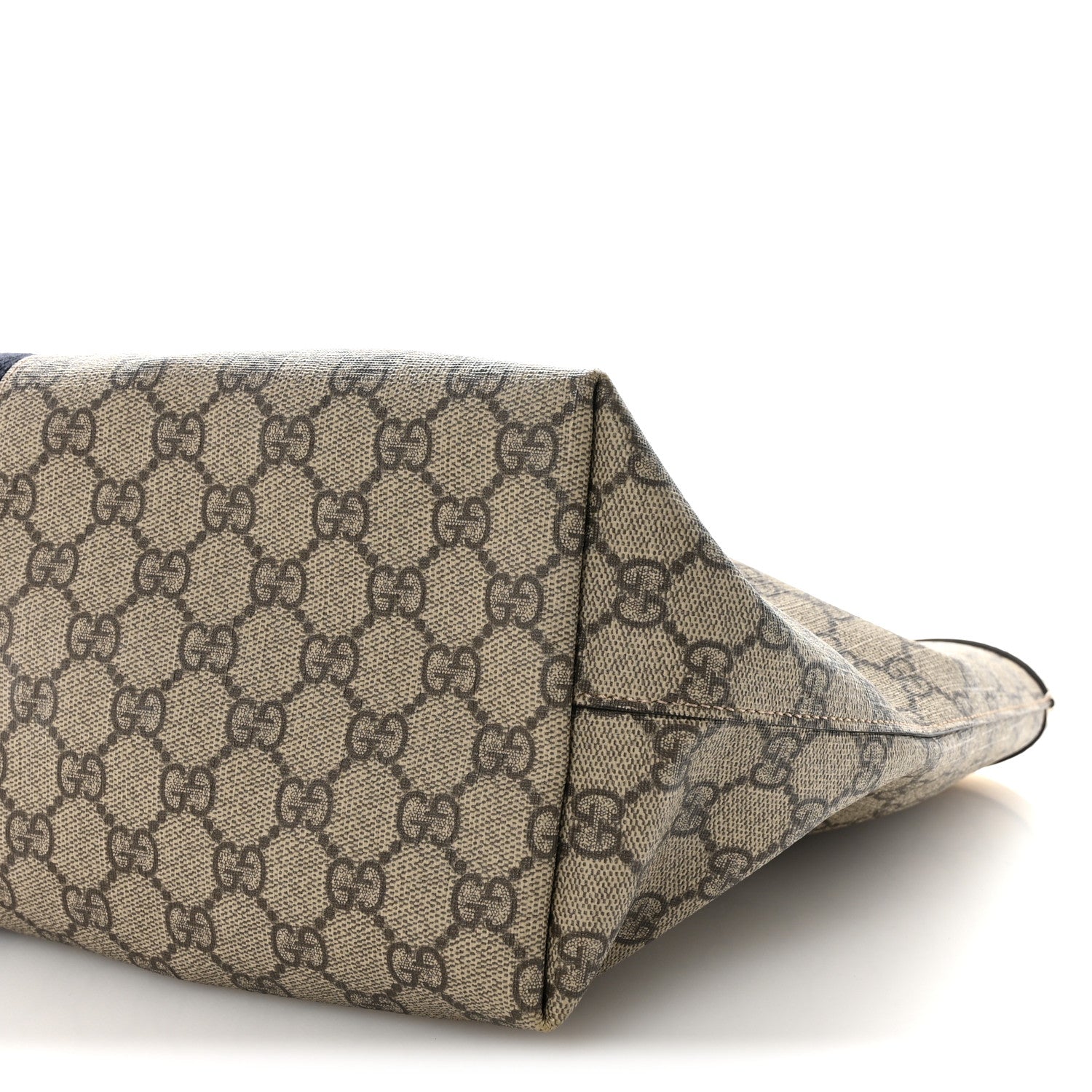 GG Supreme Monogram Textured Calfskin Web Medium Ophidia Shopping Tote Beige Ebony Mystic White