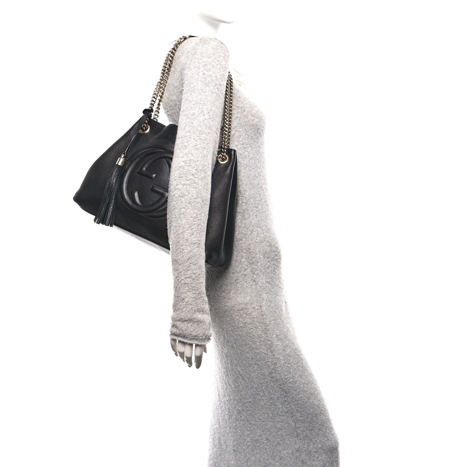 Pebbled Calfskin Medium Soho Chain Shoulder Bag Black