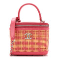 Calfskin Raffia Small Take Away Vanity Case Bag Pink Beige