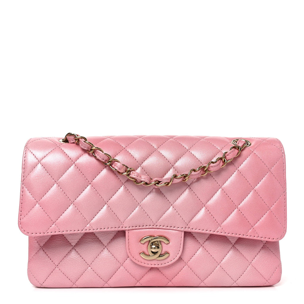Cloudy Pearly Goatskin Quilted Medium Double Flap Pink