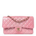 Cloudy Pearly Goatskin Quilted Medium Double Flap Pink